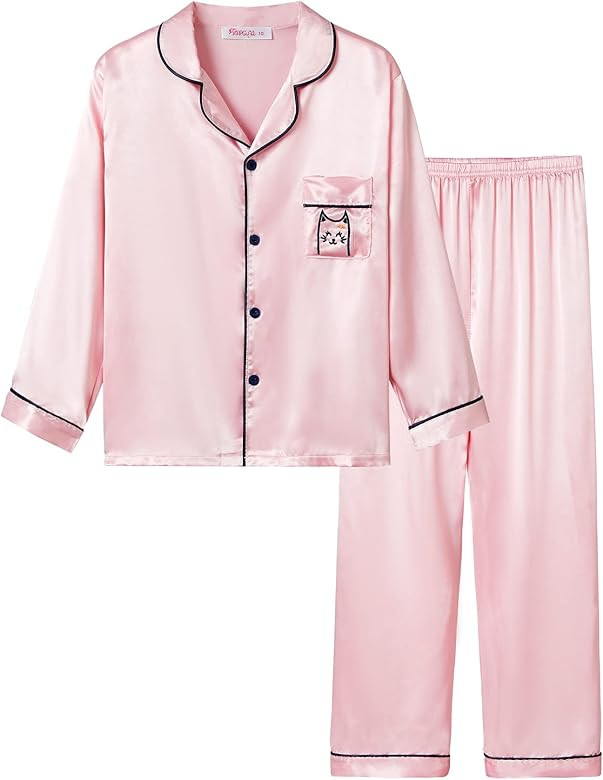 Satin Pajamas for Girls – Coat Style Unicorn Long Sleeve Silk Button Down PJ Set Size 6-16 | Amazon (US)