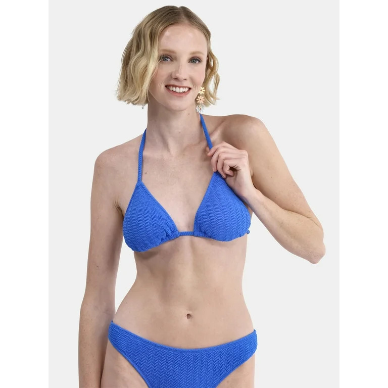 No Boundaries Women's Herringbone Crinkle Triangle Bikini Top, Sizes XXS-XXL - Walmart.com | Walmart (US)