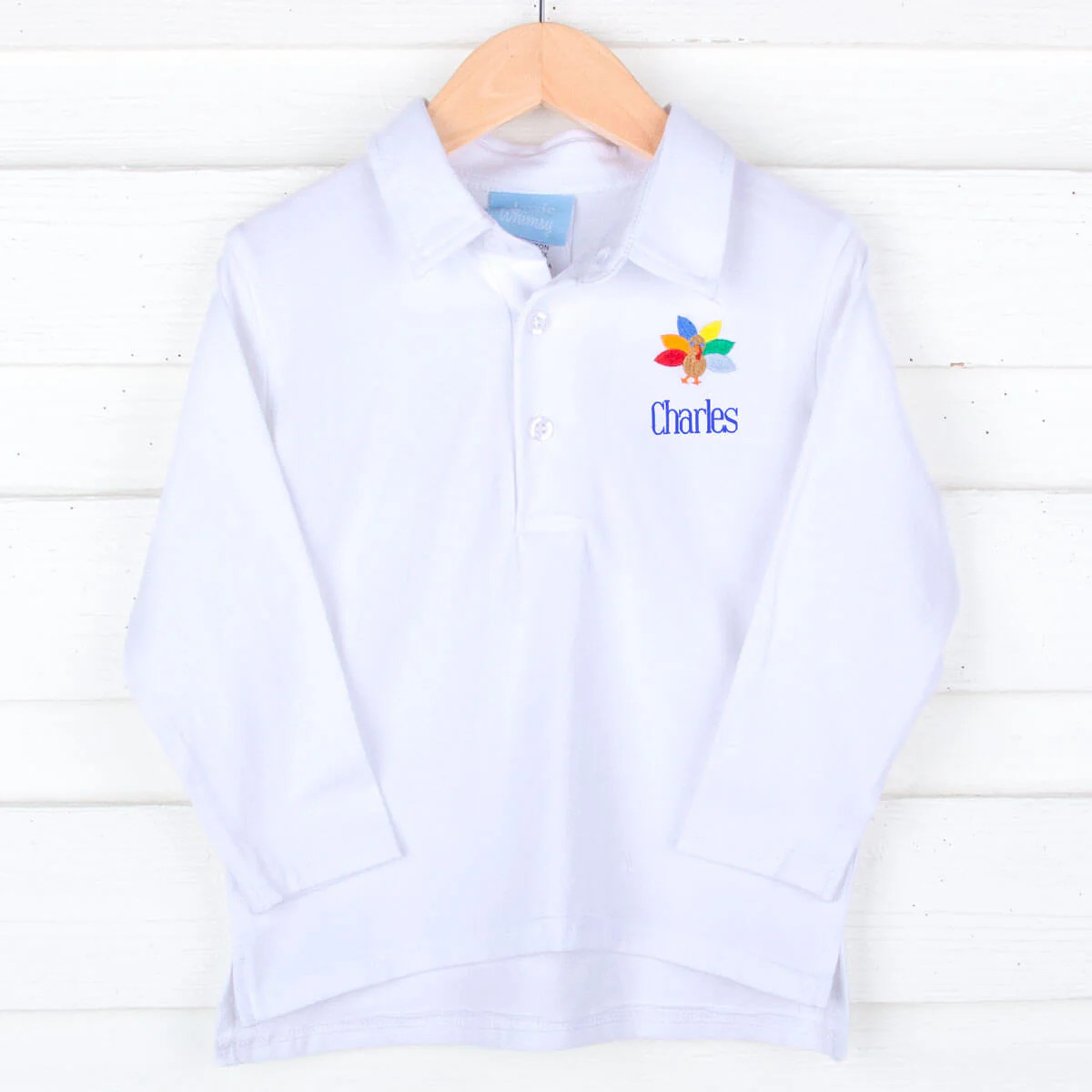 Turkey White Long Sleeve Polo | Classic Whimsy