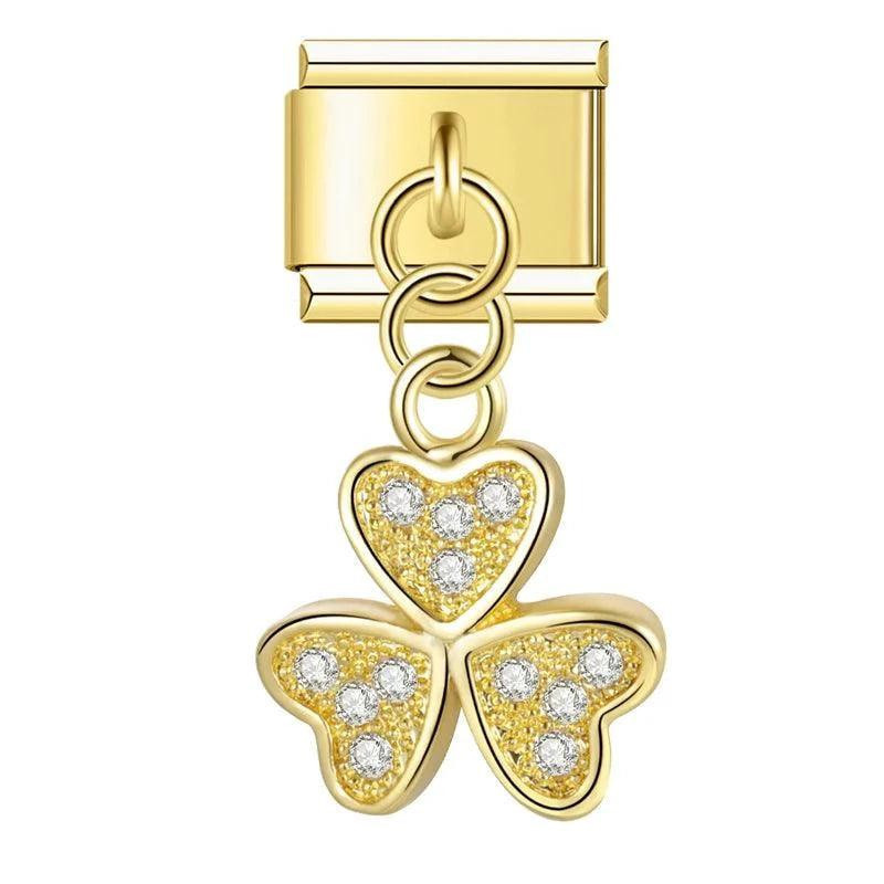 3-Leaf Clover in Gold with Stones, on Gold | Charms Official