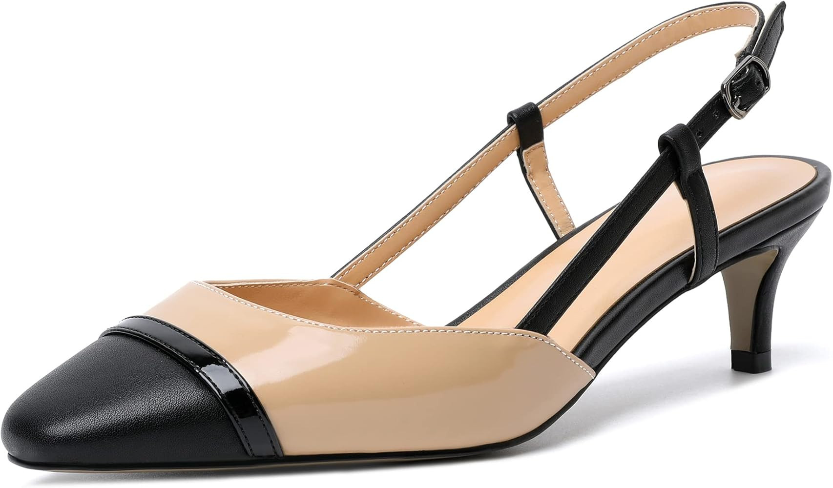 Joseywade Cap Toe Slingback Low kitten Heel Pumps 2 Inch Two Toned Women Heeled Sandals Closed To... | Amazon (US)