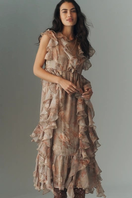 By Anthropologie Ruffled Sleeveless Plunge Midi Dress | Anthropologie (US)