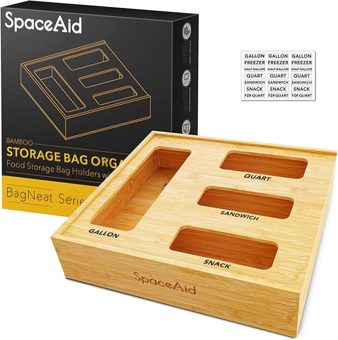 SpaceAid Ziplock Bag Storage Organizer for Kitchen Drawer, Bamboo Baggie Holder, Compatible with ... | Amazon (US)