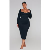 Plus Black Sweetheart Neck Long Sleeve Midi Dress | PrettyLittleThing US