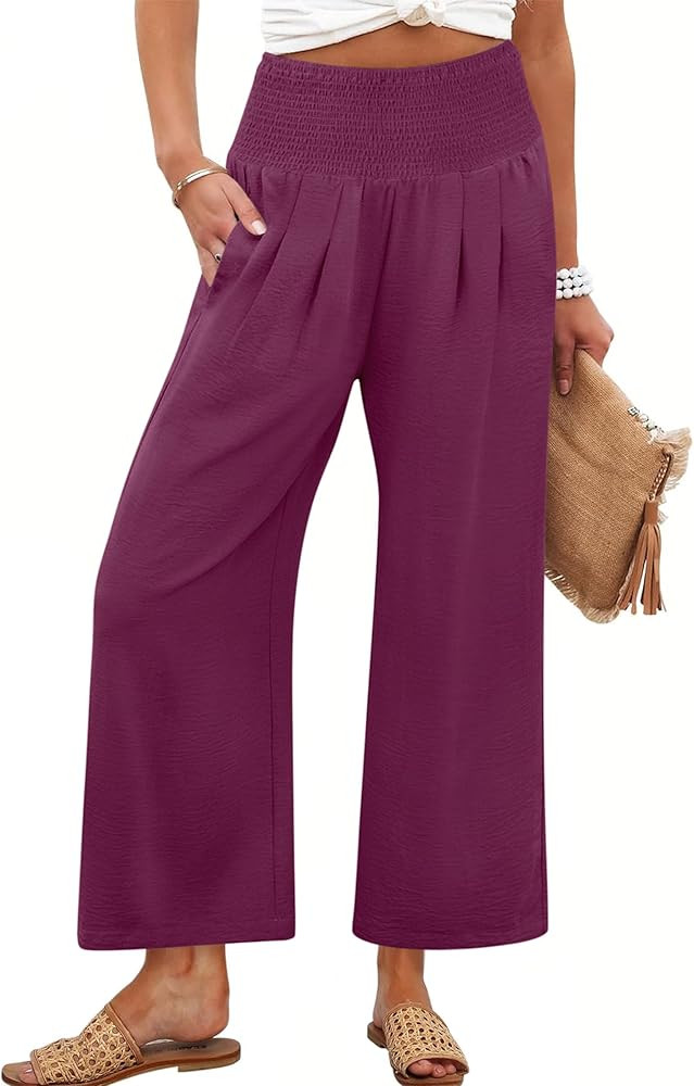 ANRABESS Womens Palazzo Pants, Casual, Beach & Lounge, Comfort & Cute, Summer Flowy Pants, Wide L... | Amazon (US)