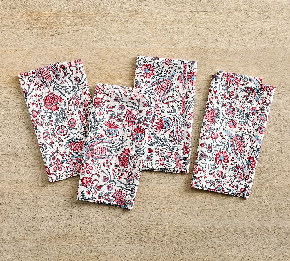 Phoebe Block Print Cotton Napkins - Set of 4 | Pottery Barn (US)