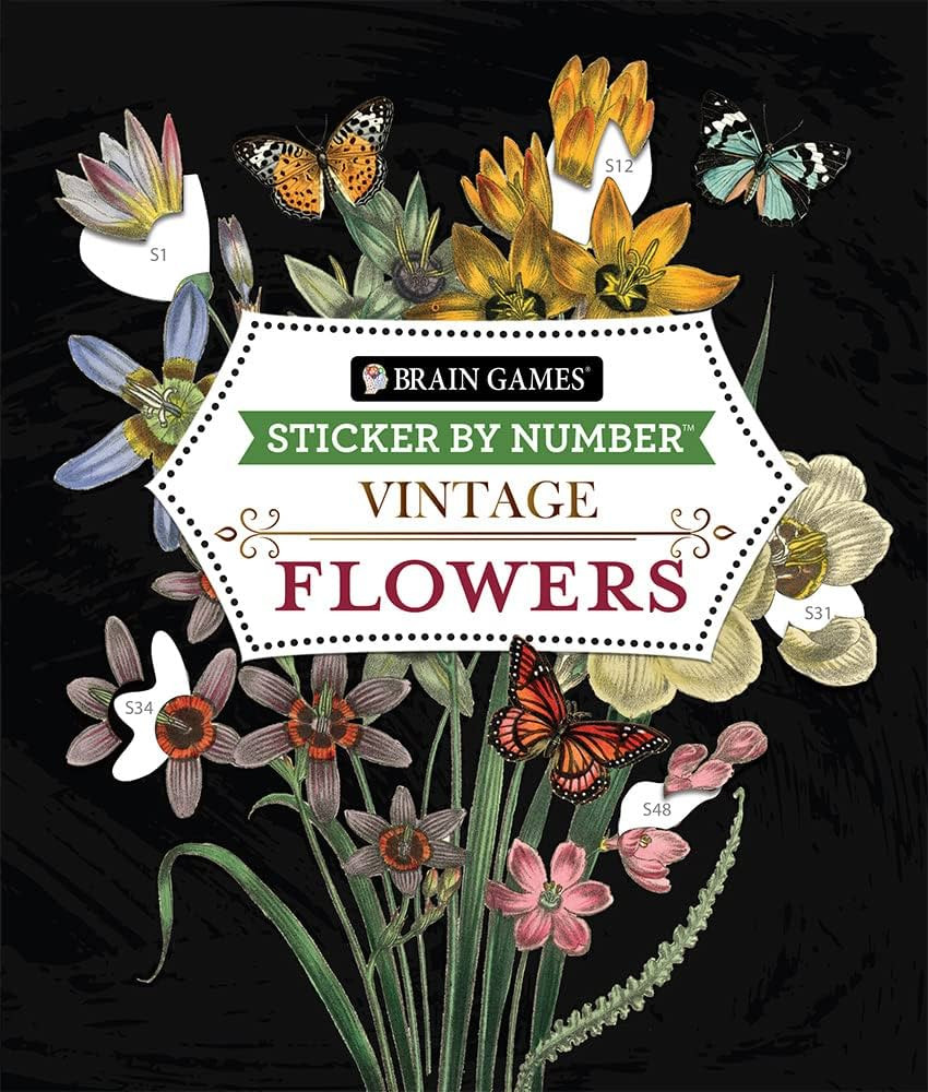 Brain Games - Sticker by Number - Vintage: Flowers (28 Images to Sticker) | Amazon (US)
