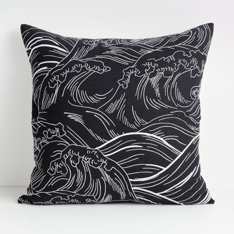 Baltic 23" Embroidered Waves Pillow Cover | Crate and Barrel | Crate & Barrel