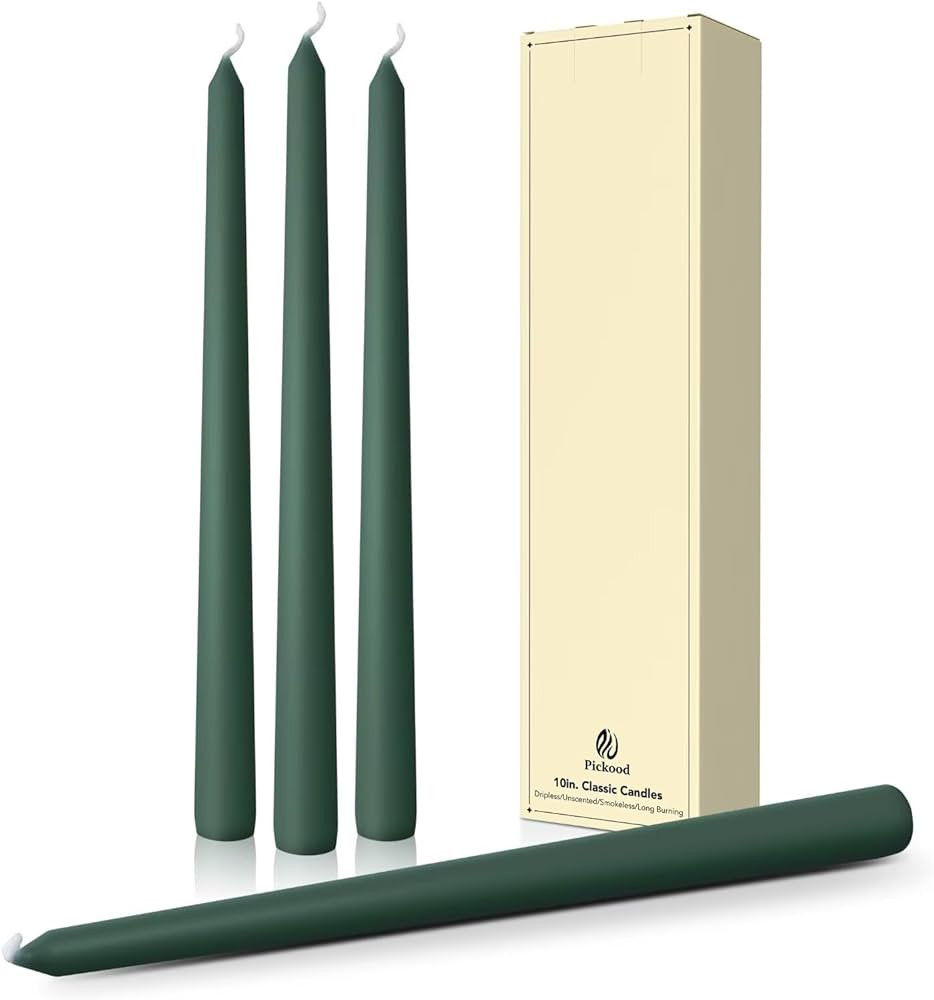 10-Inch Tall Dripless Taper Candles Set of 4 - Dark Green Tapered Candles, Perfect for Christmas ... | Amazon (US)