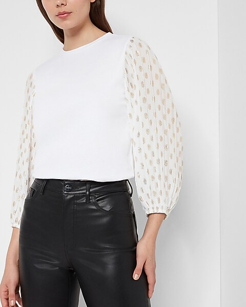 Chiffon Dot Print Sleeve Top | Express