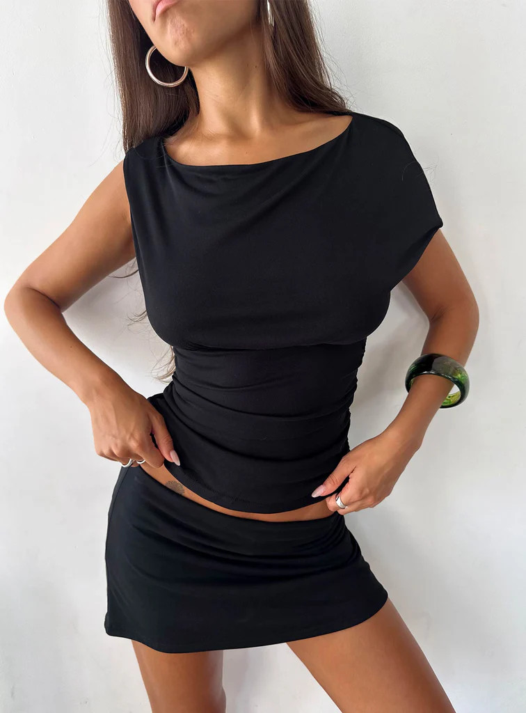 Emelyne Cinched Waist Top Black | Princess Polly US