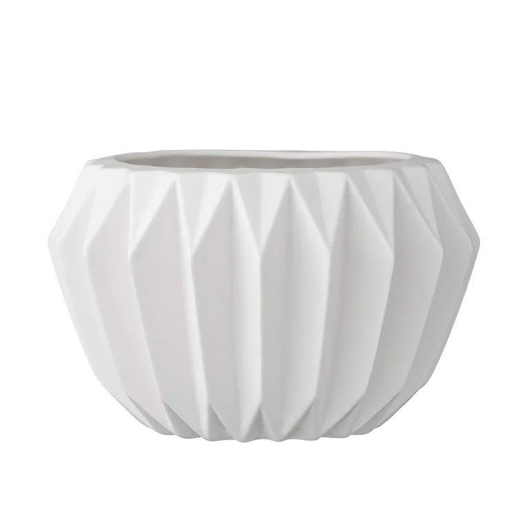 Bloomingville Round White Fluted Ceramic Flower Pot | Walmart (US)