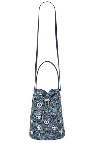 RABANNE Sac A Main Bucket Bag in Blue Denim & Silver - Blue. Size all. | FWRD 
