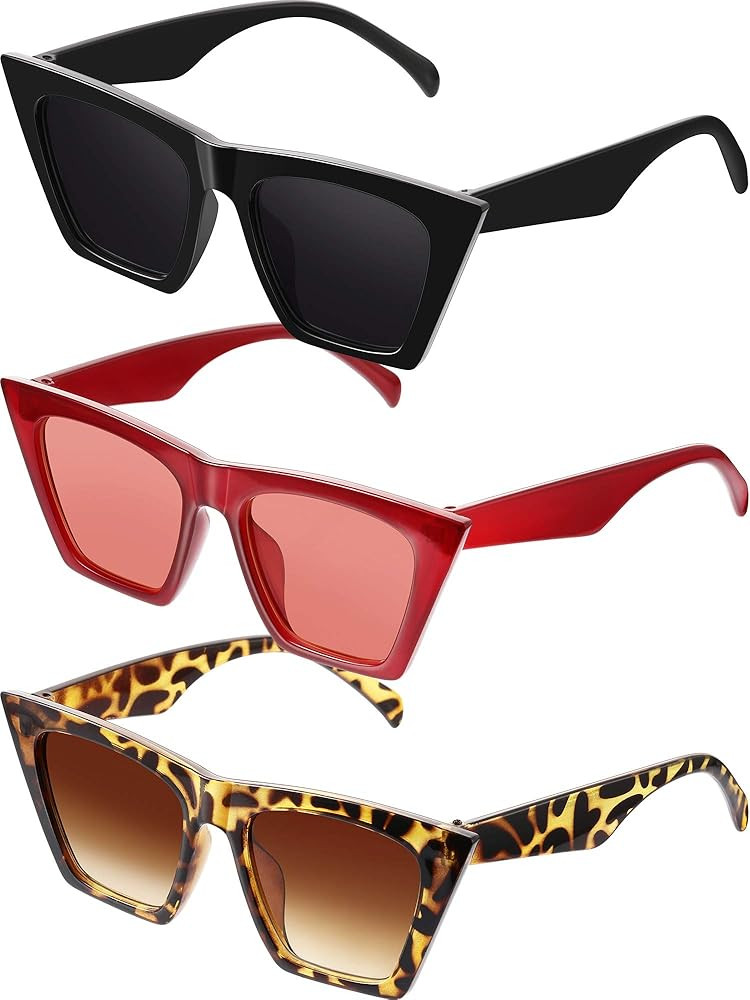 3 Pairs Vintage Square Cat Eye Sunglasses Unisex Small Trendy Cateye Sunglasses | Amazon (US)