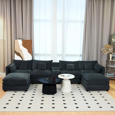 U Shaped Sectional Cloud Couch For Living Room,144" Comfy Fluffy Modular Sofa With Movable Ottoman Modern Chenille 6 Seat Sectional Sofa Set With Cons | Wayfair North America