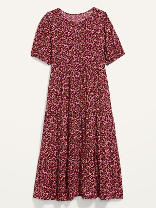 Floral Puff-Sleeve Button-Front Midi Swing Dress for Women | Old Navy (US)