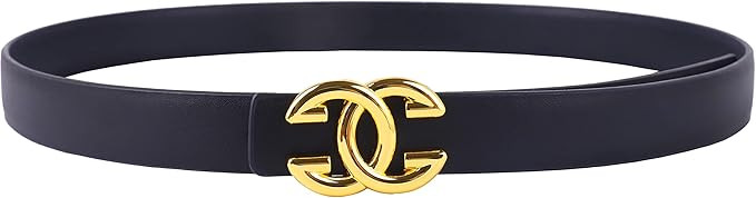 Womens Belts for Jeans, Womens Double C Leather Belts, Gold Buckle Ladies Fashion Belts for Dress | Amazon (US)