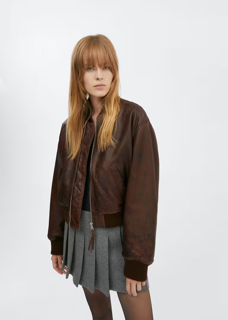 100% leather bomber jacket -  Women | Mango USA | MANGO (US)