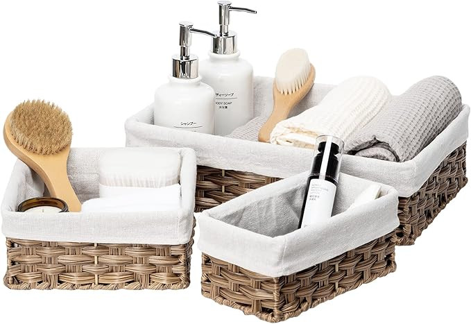 FairyHaus Small Wicker Baskets for Organizing, Waterproof Rectangle Wicker Storage Basket for She... | Amazon (US)