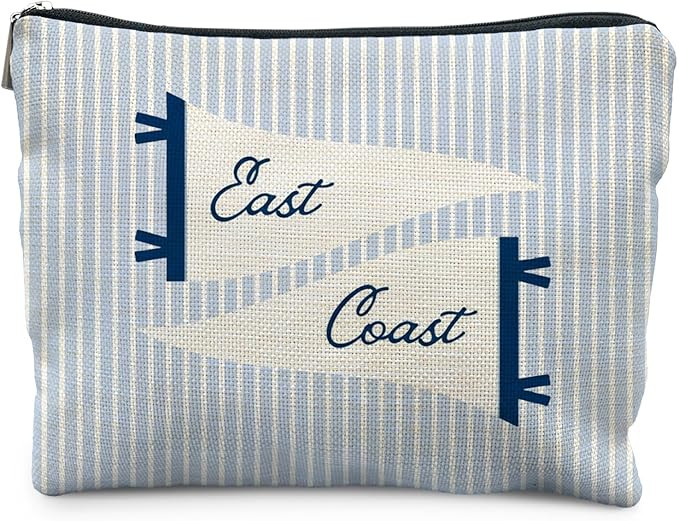 East Coast Makeup Bag for Women, Nautical Coastal Striped Cosmetic Bags, Beach Lover Gifts, Blue ... | Amazon (US)