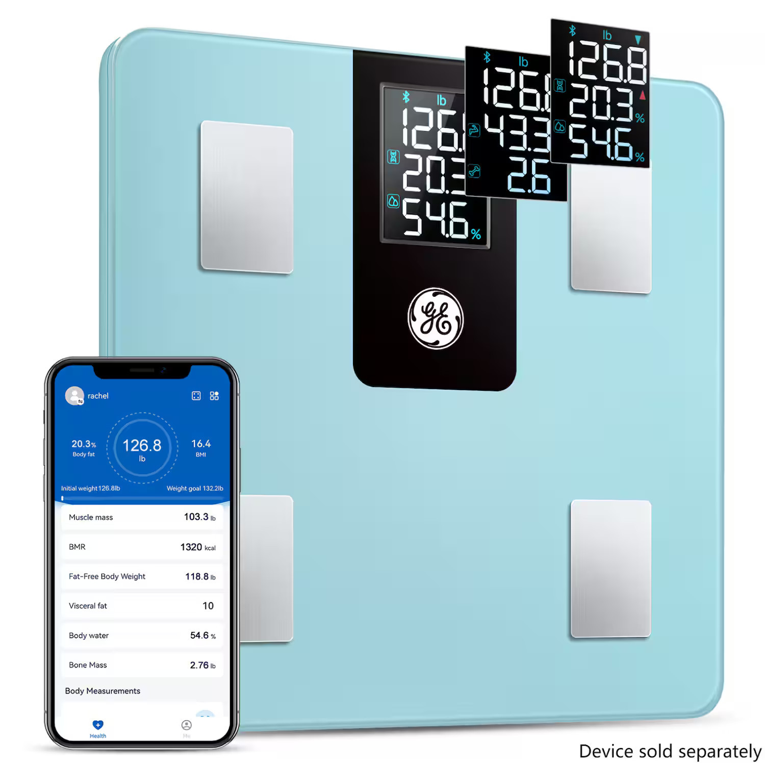 GE - Smart Scale for Body Weight and Fat Percentage, Digital Bluetooth Body Composition Analyzer with App, LCD Display - Blue | Best Buy U.S.