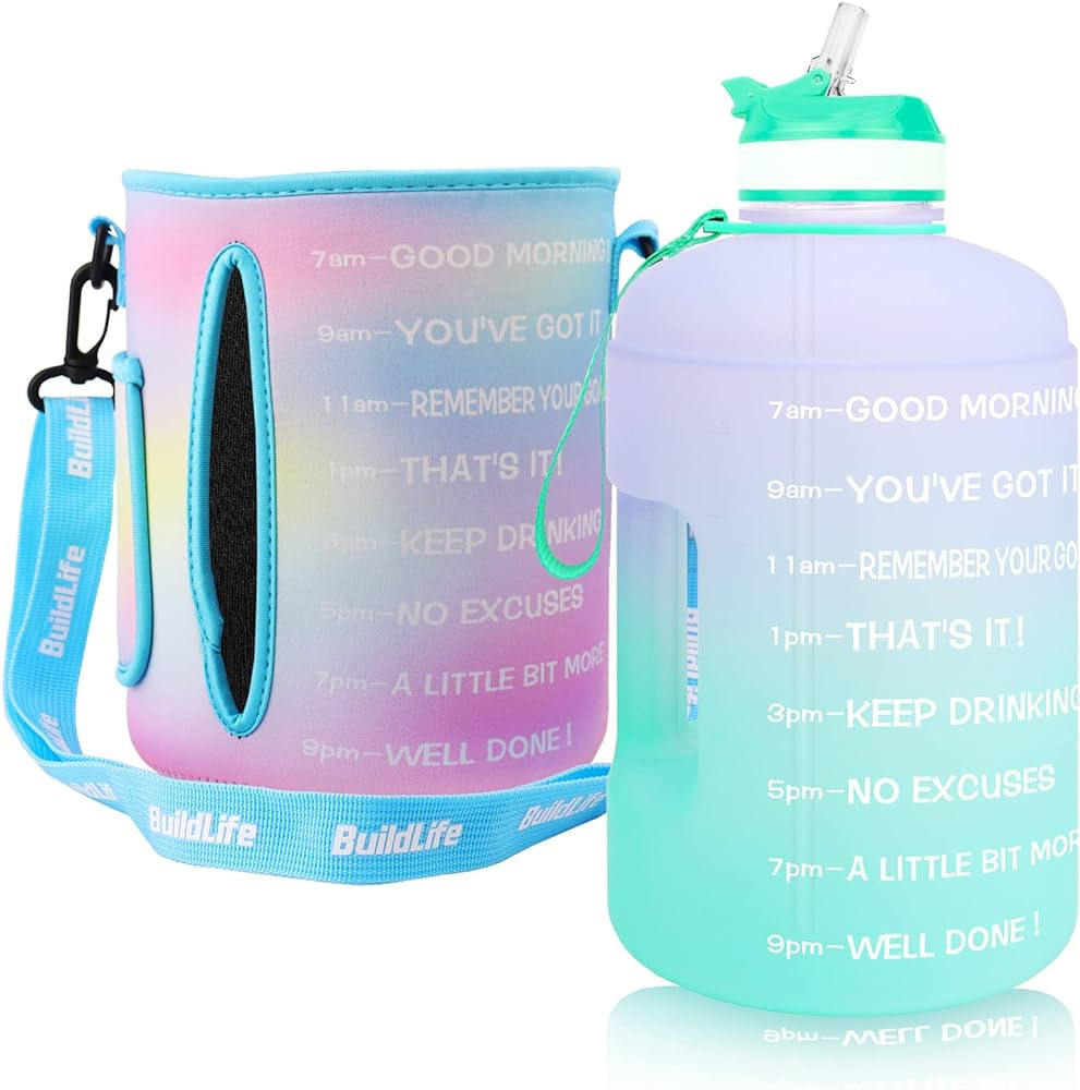 BuildLife 1 Gallon Water Bottle with Time Marker and Straw –Large Water Bottle- Motivational Wa... | Amazon (US)