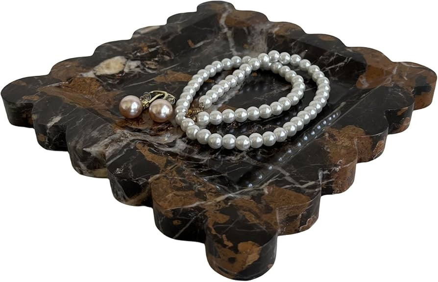 Handmade Marble Tray: This decorative tray jewellery tray is made of beige cave hole stone. Simpl... | Amazon (US)