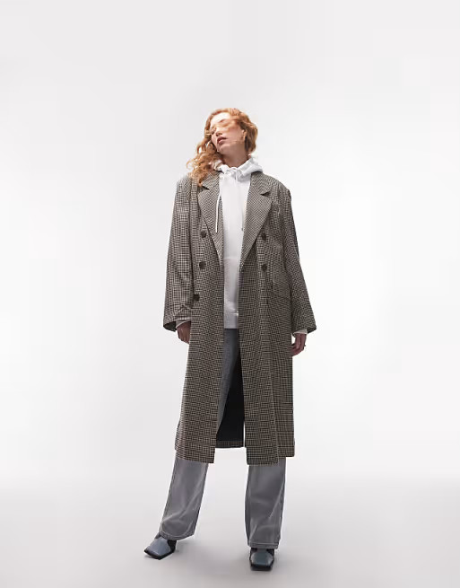Topshop check oversized dad coat in neutral | ASOS | ASOS (Global)