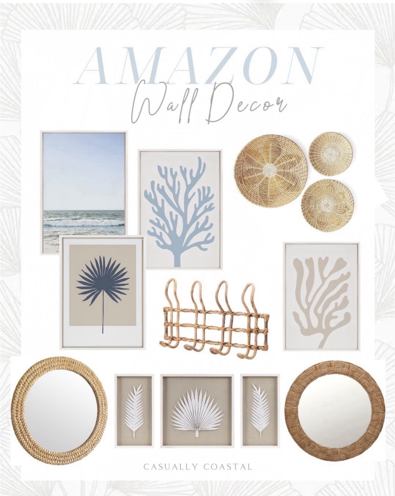 Pretty coastal wall decor, all from Amazon! 
- 
Coastal wall art, Amazon decor, Amazon home decor, Amazon coastal home, coastal home decor, beach decor, modern coastal, casually coastal, textural art, round mirror, woven wall mirrors, round woven mirrors, bathroom mirrors, palm art, tropical art, wicker wall baskets, Kate & Laurel, ocean artwork, handmade artwork, amazon mirrors, amazon wall decor, coastal artwork, coastal mirrors, woven mirrors, beach house wall decor, beach house artwork, coastal amazon artwork, affordable artwork, living room artwork, bedroom artwork, woven wall baskets, rattan wall hooks, bathroom wall hooks, coral artwork, blue artwork, palm artwork, round mirrors, bedroom mirrors, bathroom mirrors

#LTKHome
