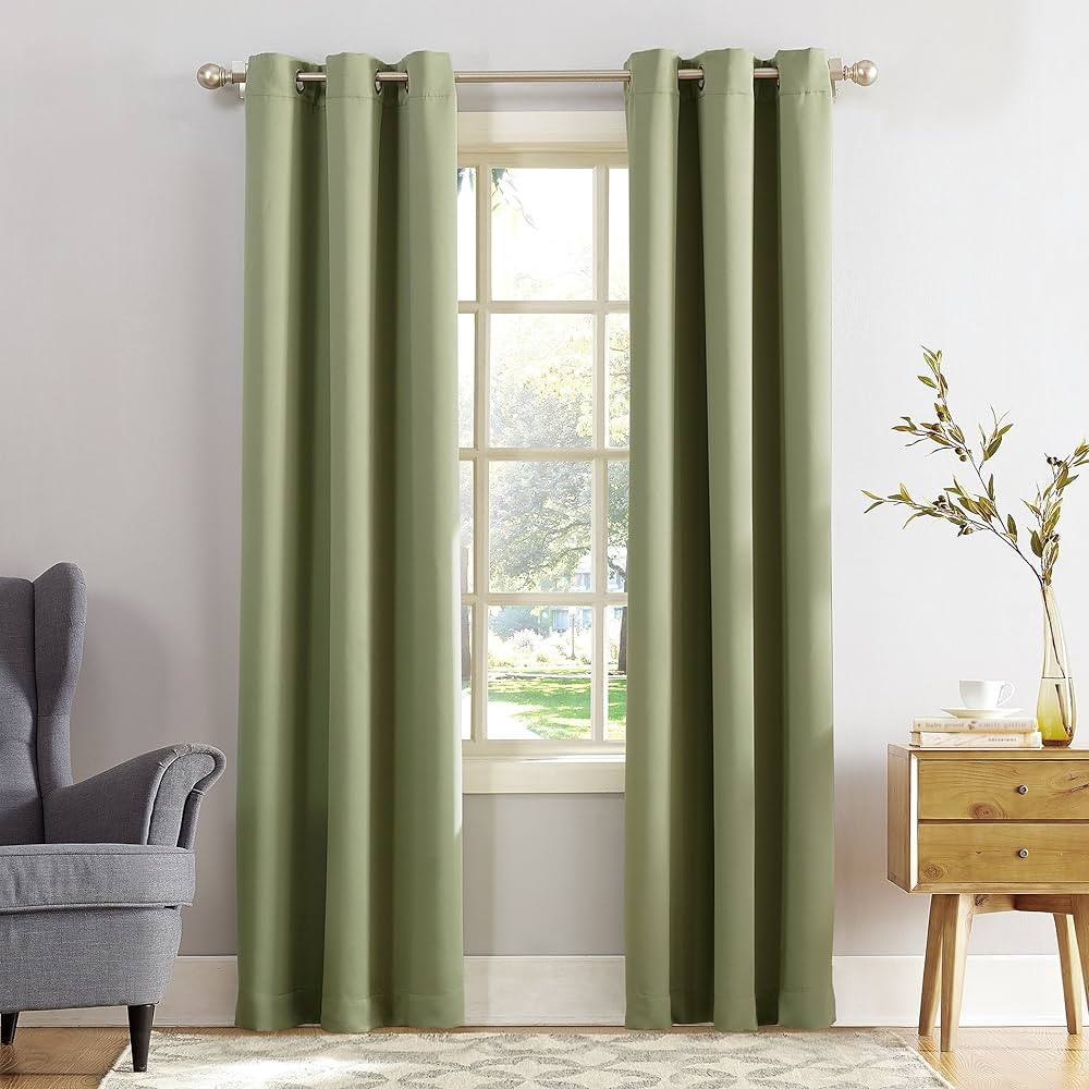 Sun Zero Easton Energy Saving Blackout Grommet Curtain Panel, 40" x 84", Sage Green | Amazon (US)