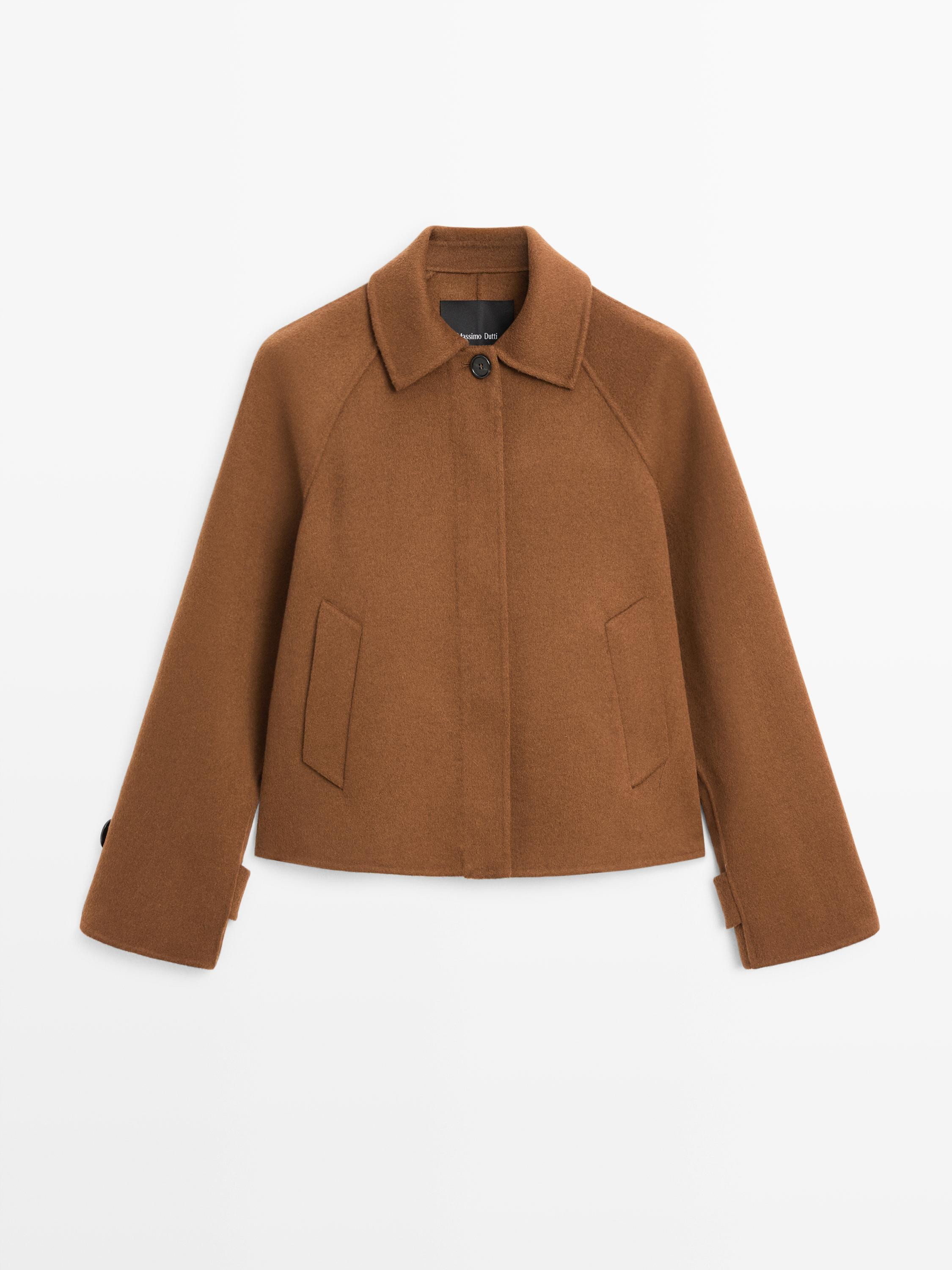 Short wool blend raglan sleeve coat | Massimo Dutti UK