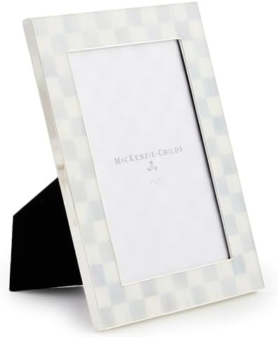 MACKENZIE-CHILDS Silver-Plated 5x7 Frame, Cute Rectangle Family Picture Frame, Gray-and-White Ste... | Amazon (US)