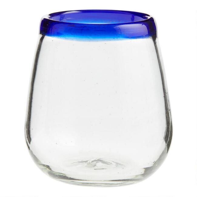 Blue Rocco Stemless Wine Glass Set Of 4 | World Market