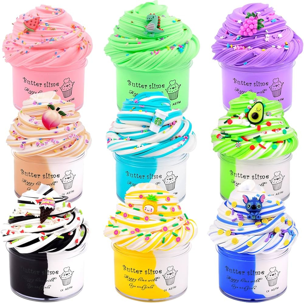 Butter Slime Kit 9 Pack, with 9 Slime Charms, Soft and Non-Sticky, DIY Slimes Toys for Girls Boys... | Amazon (US)