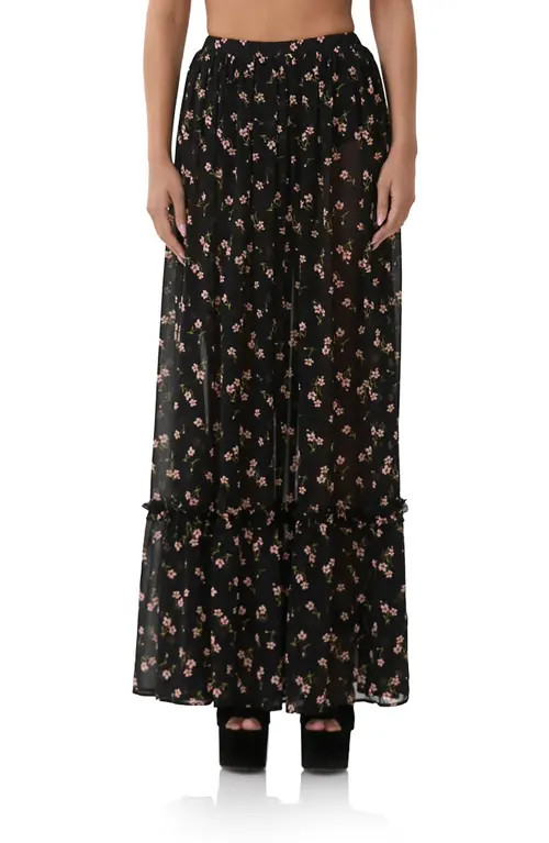 AFRM Allegra Floral Semisheer Chiffon Maxi Skirt in Delicate Ditsy at Nordstrom, Size X-Small | Nordstrom
