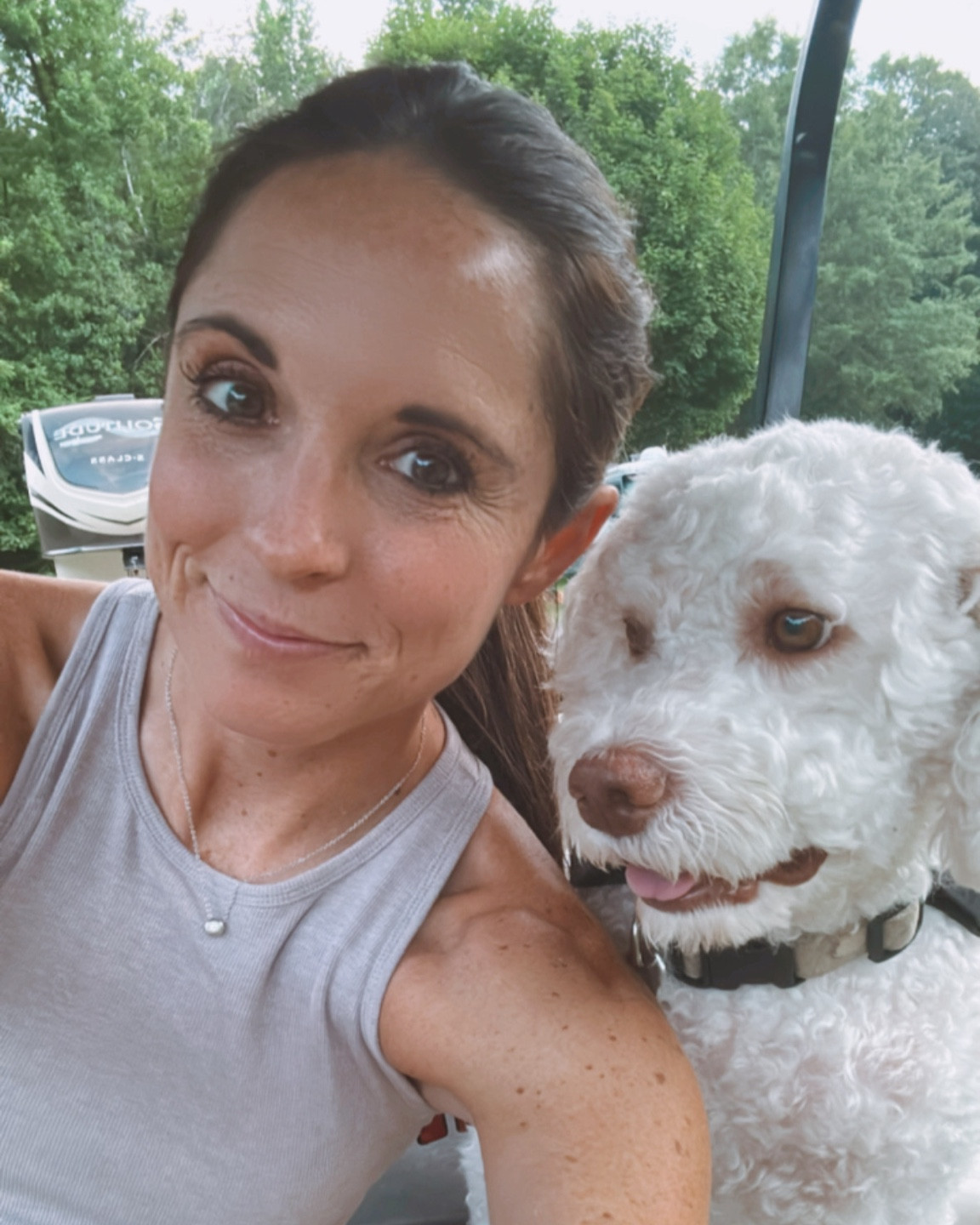 My go to Vuori Summer high neck tank with built in bra- so comfy!!! 🫶🏼 

#LTKFitness #LTKActive