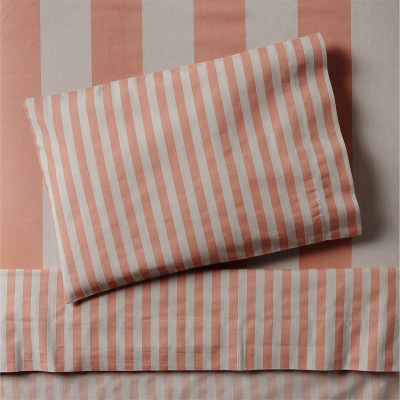 Riviera Terracotta Pink Stripe Organic Cotton Toddler Sheet Set | Crate & Kids | Crate & Barrel