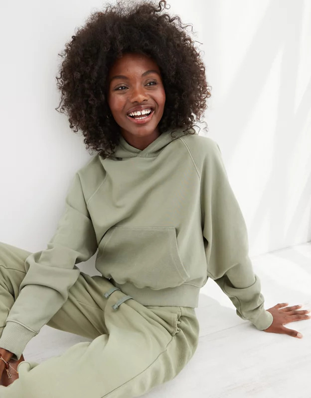 Aerie Luxe Inside Out Cropped Hoodie | American Eagle Outfitters (US & CA)