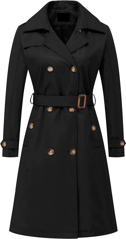 Chrisuno Women's Double Breasted Long Trench Coats Mid-Length Belted Overcoat Dress Jacket with D... | Amazon (US)