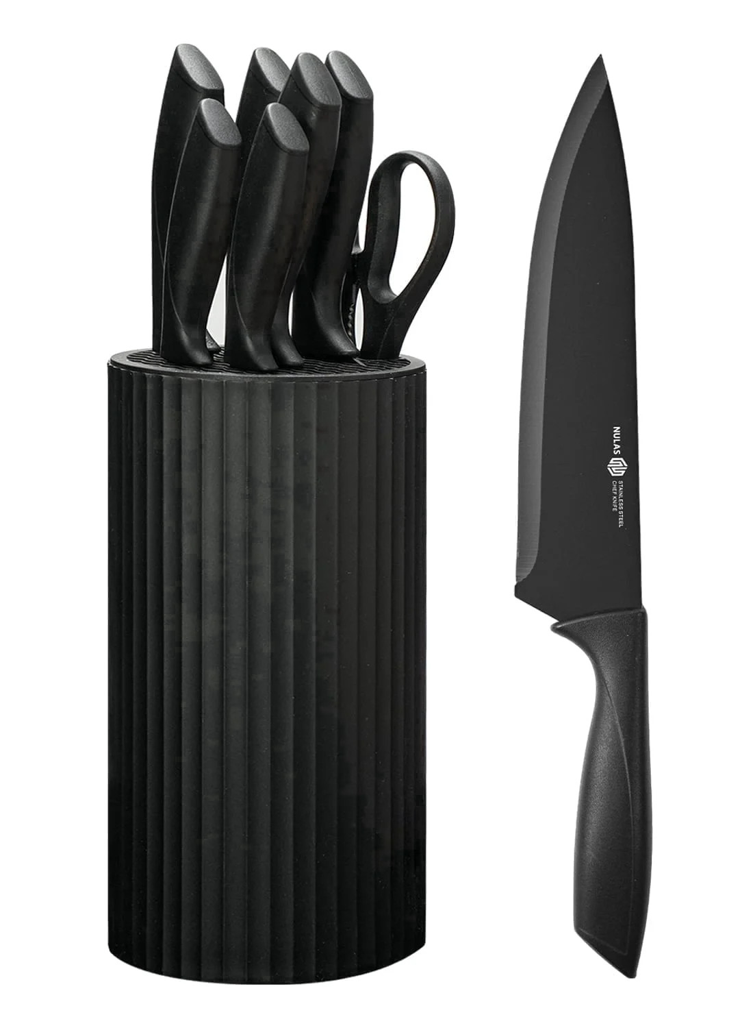 NULAS 8-Piece Kitchen Knife Set with Block for Chef, Stainless Steel Sharp Knives, Anti-Rust, Ergonomic Handle - Black | Walmart (US)
