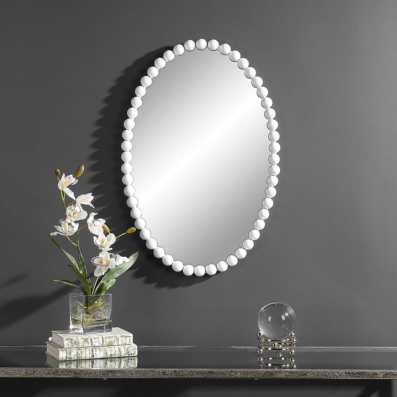 Serna Oval Mirror, White | Lamps Plus