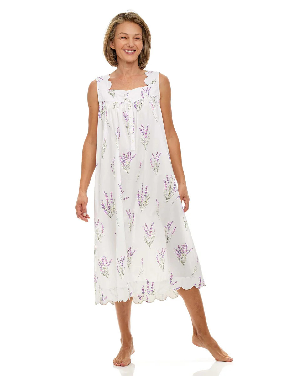 Lavender Print Gathered Nightgown | Heidi Carey