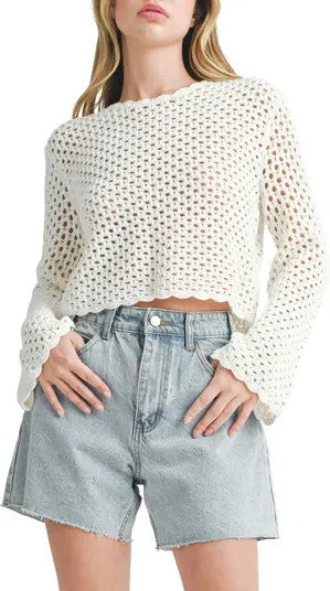Openwork Crop Cotton Sweater | Nordstrom