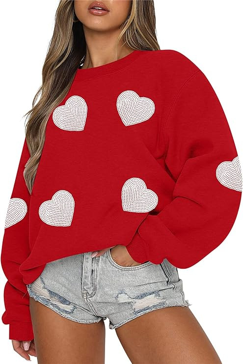 MAXIMGR Valentines Sweatshirt Women Teacher Valentine Shirts sequin Love Heart Graphic Tee Valent... | Amazon (US)