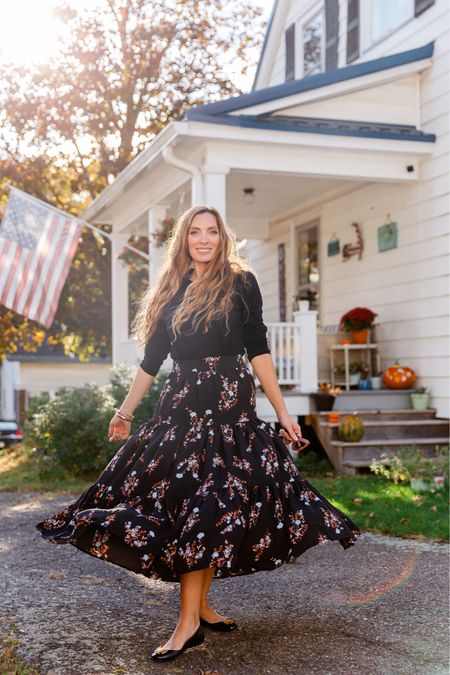 Beautiful dark florals on a floaty midi skirt 🖤💐

#LTKfindsunder50 #LTKstyletip #LTKSeasonal