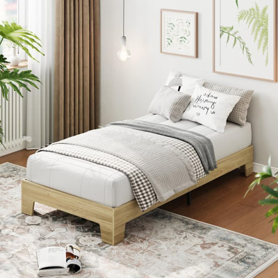 Twin Size Wood Bed Frame, Platform Bed Frame with 4 Strong Wooden Slat and 8 Metal Slat Support, Without Headboard, No Box Spring Needed | Target