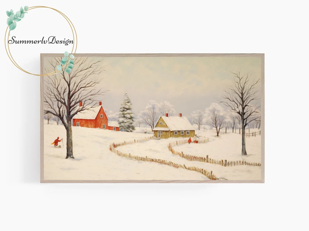 Frame TV Art Winter Farmhouse Christmas Painting Snowy - Etsy | Etsy (US)