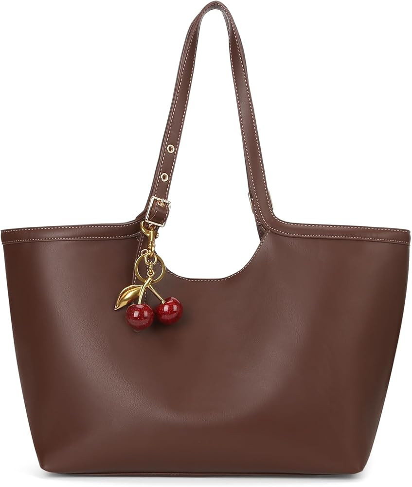 JQWSVE Tote Bags for Women Cherry Tote Hobo Handbag Faux Leather Shoulder Bag Stylish Fall Bags Large Capacity Work Bag | Amazon (US)