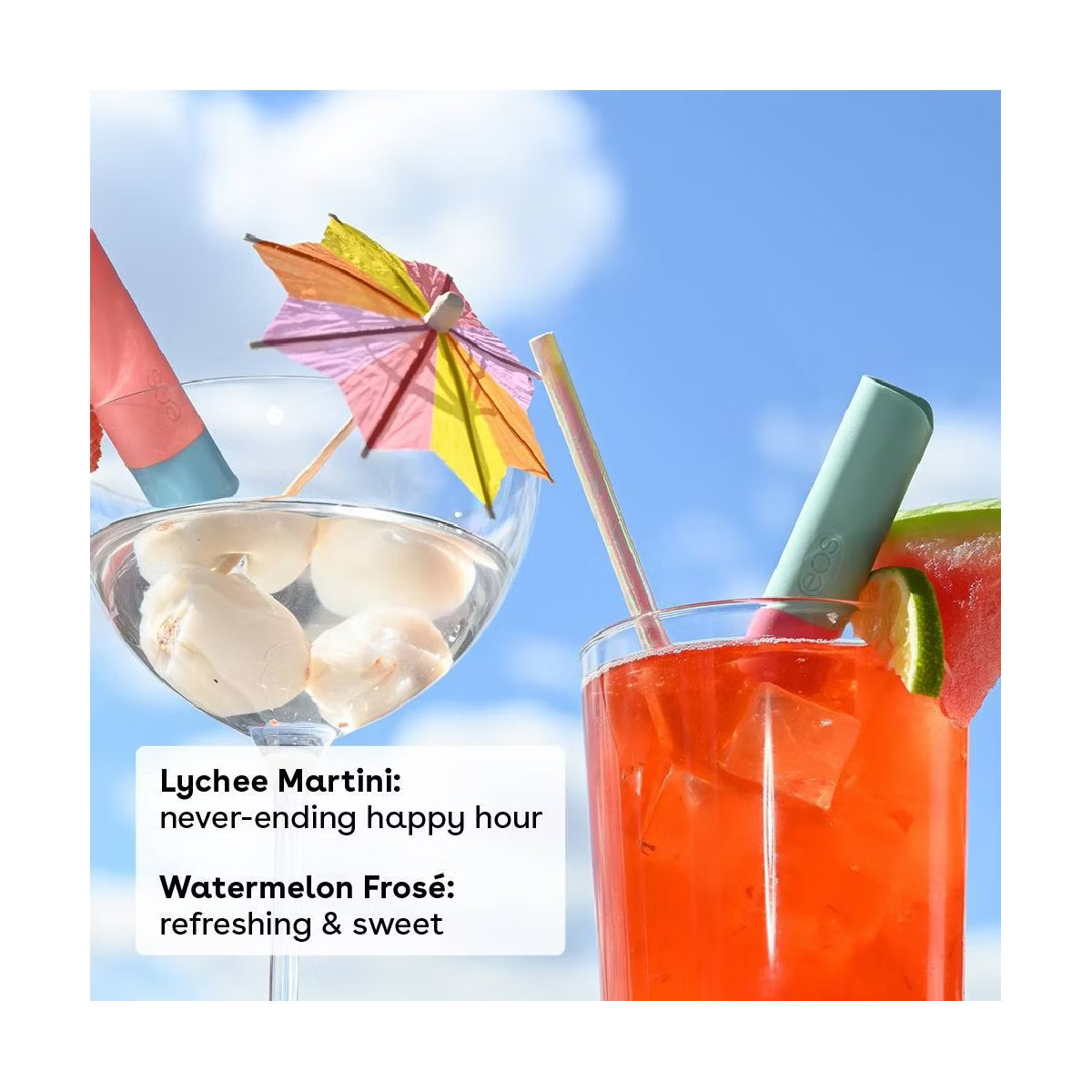 eos 100% Natural Shea, Watermelon Frosé & Lychee Martini Lip Balm - 0.28oz/2pk | Target