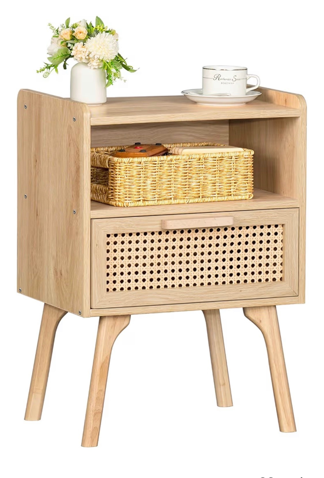  Rattan Nightstand, Boho Side Table with Drawer Open Shelf, Cane Accent Bedside End Table with Solid Wood Legs for Bedroom, Dorm and Small Spaces (Natural)

#LTKHome